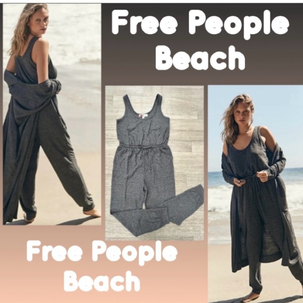 Free People Beach Bicoastal Jumpsuit with Pockets In Charcoal Gray Sz Large NWOT